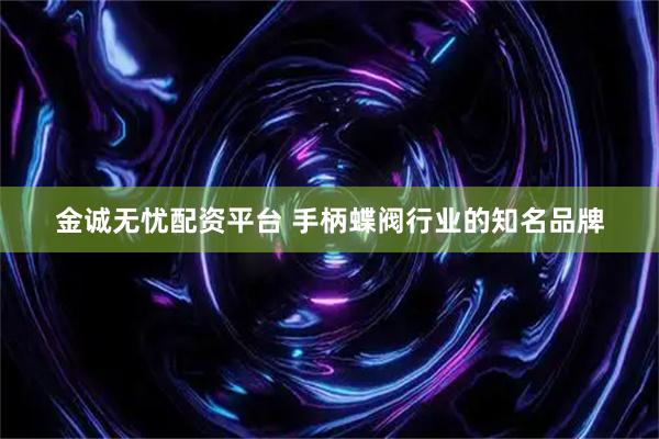 金诚无忧配资平台 手柄蝶阀行业的知名品牌